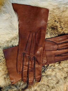 Vintage 1950s Military Issued Brown Leather Bomber FLIGHT Gloves Sz. 7
